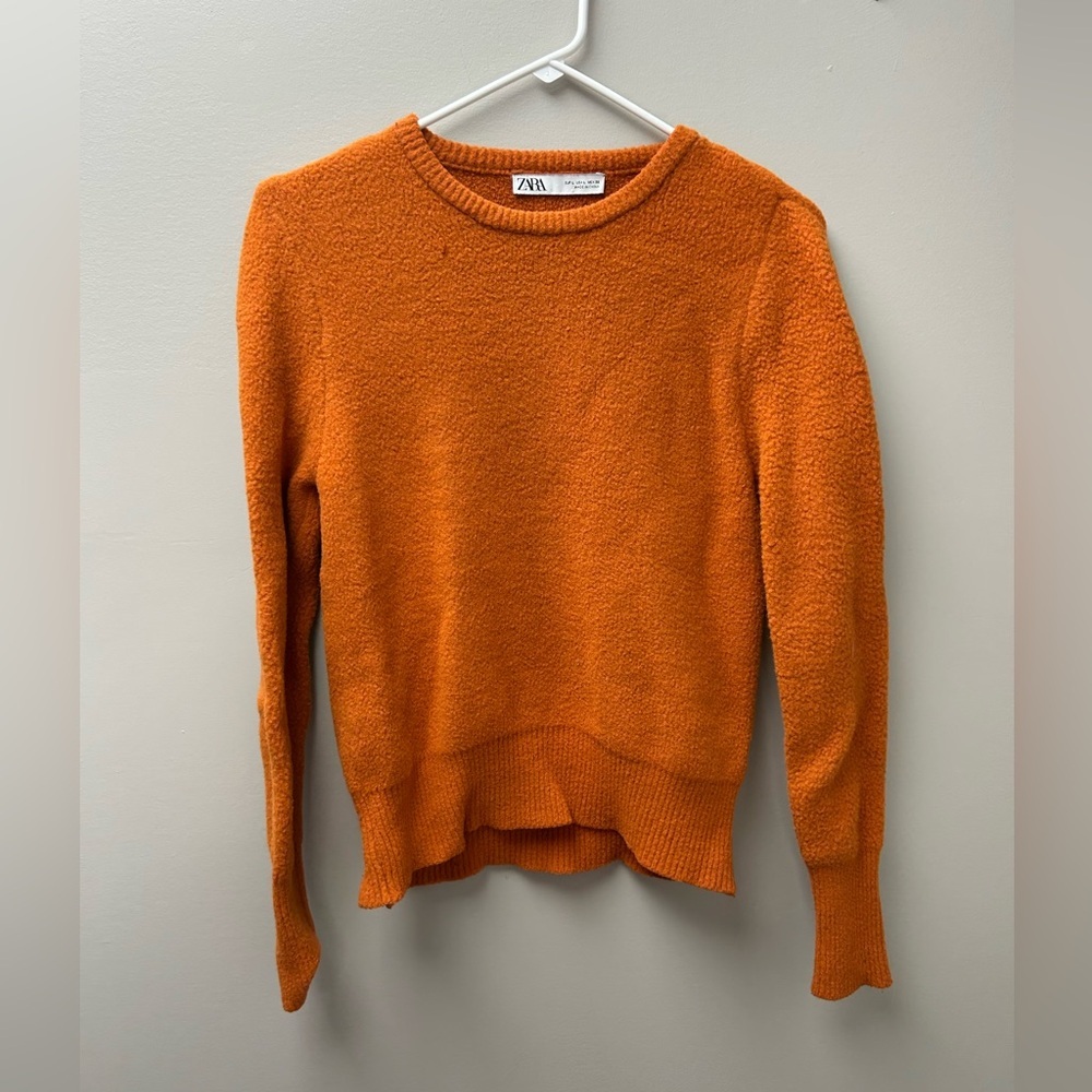 Zara Women’s Vibrant Orange Textured Crewneck Sweater